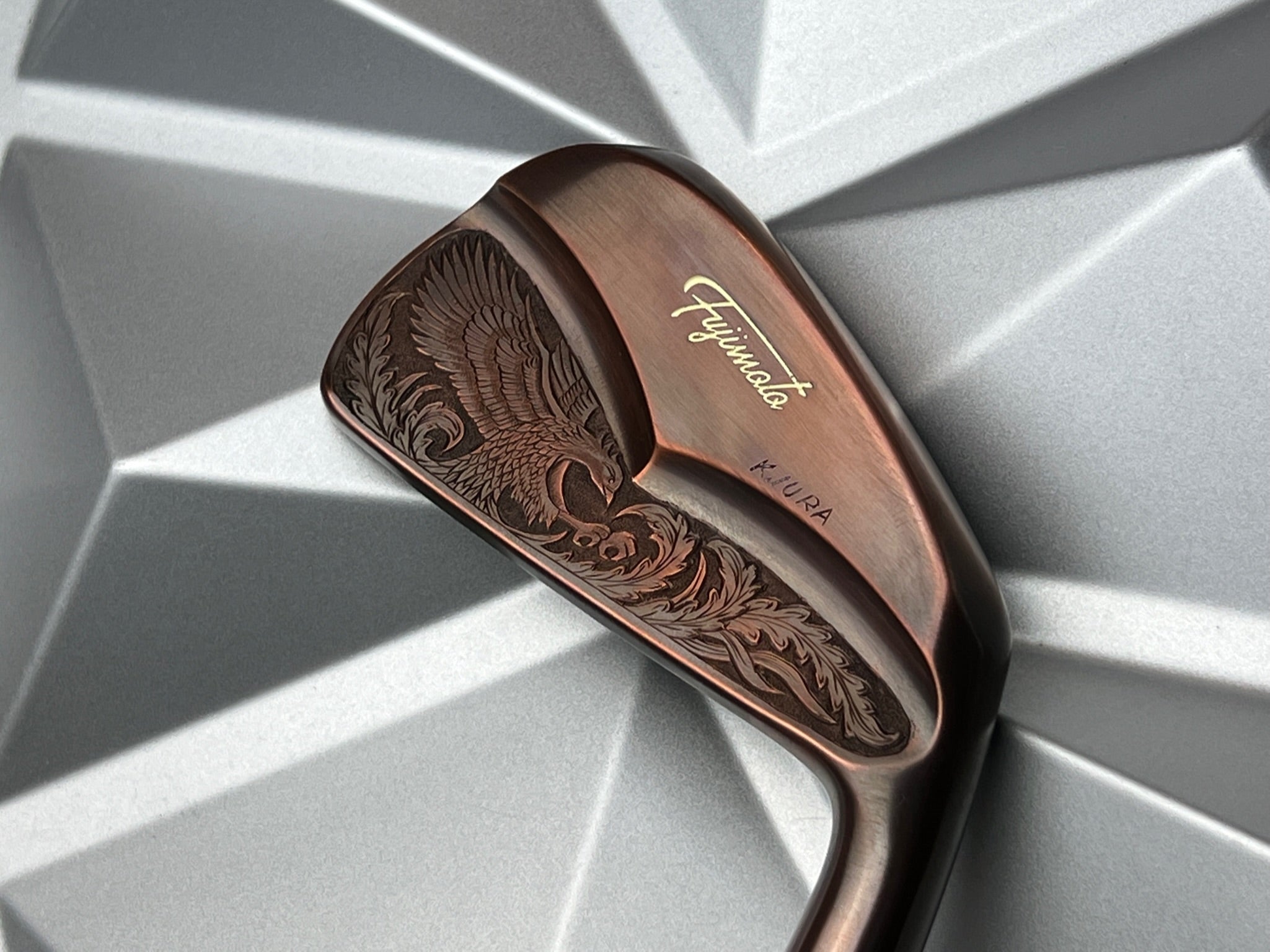 Fujimoto Golf Iron Handcrafted Signature Iura Phoenix Edition Wing Back in Satin Chrome