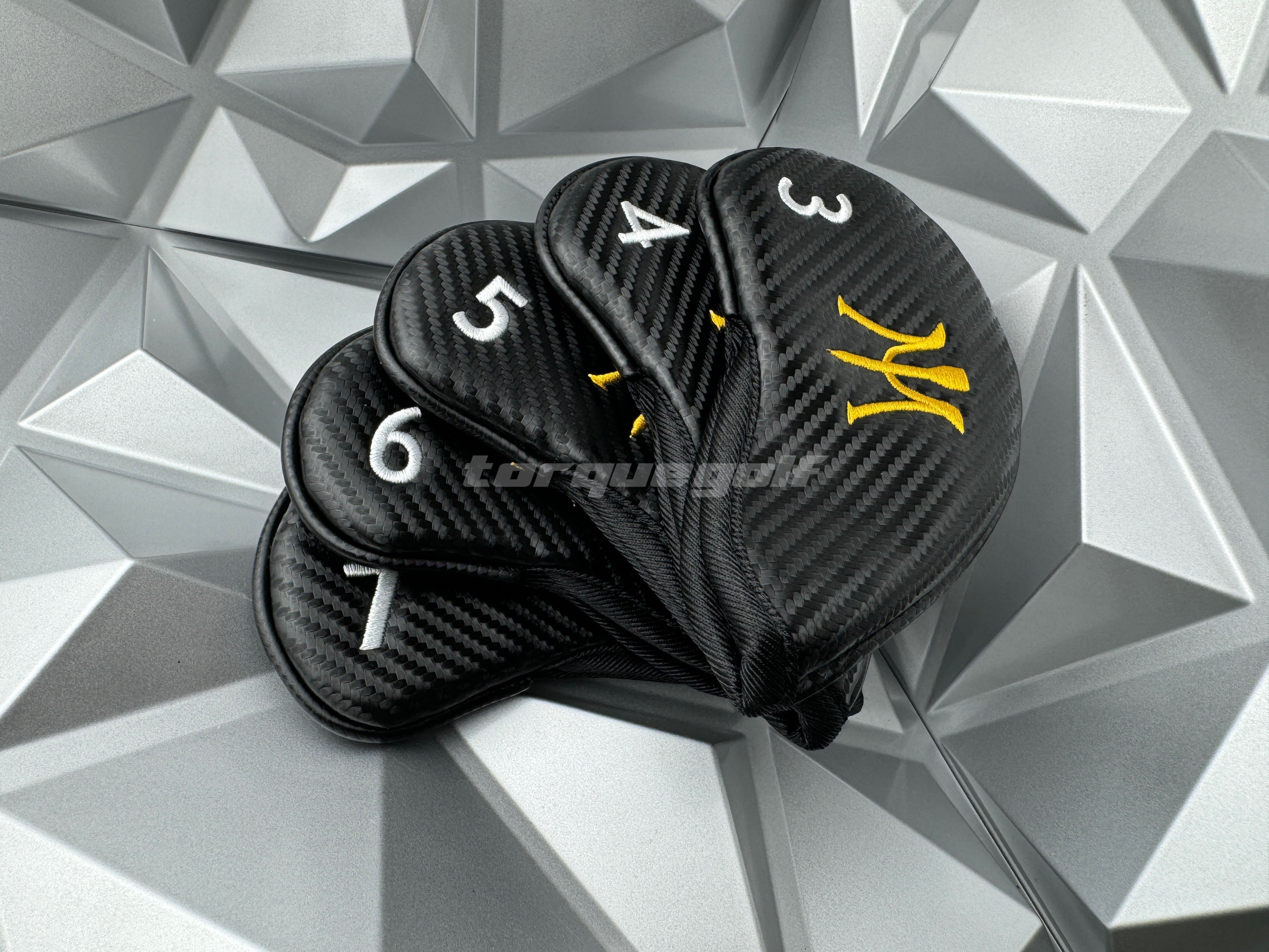 Miura Golf Headcover Iron Black Carbon with Yellow Logo