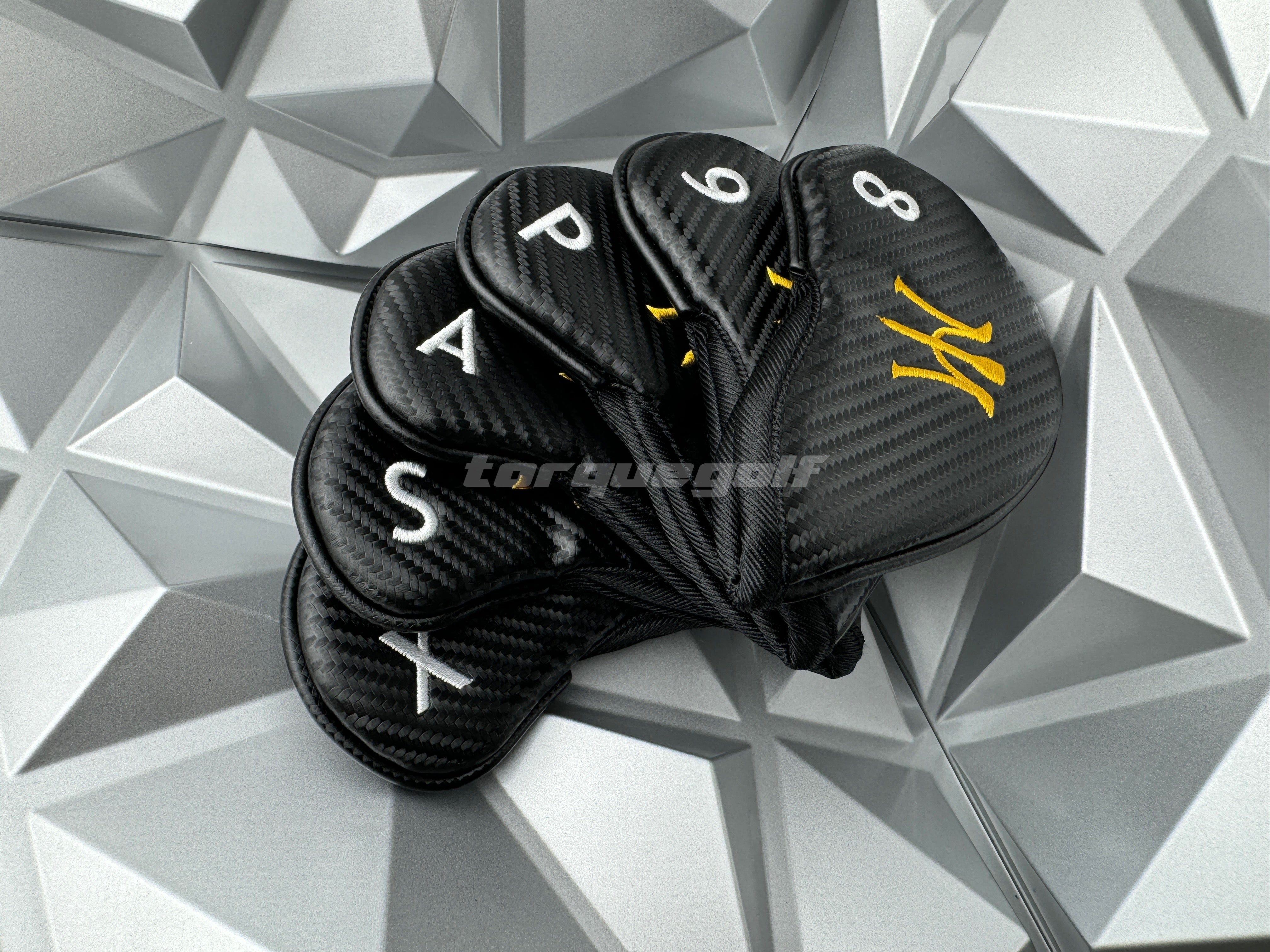 Miura Golf Headcover Iron Black Carbon with Yellow Logo