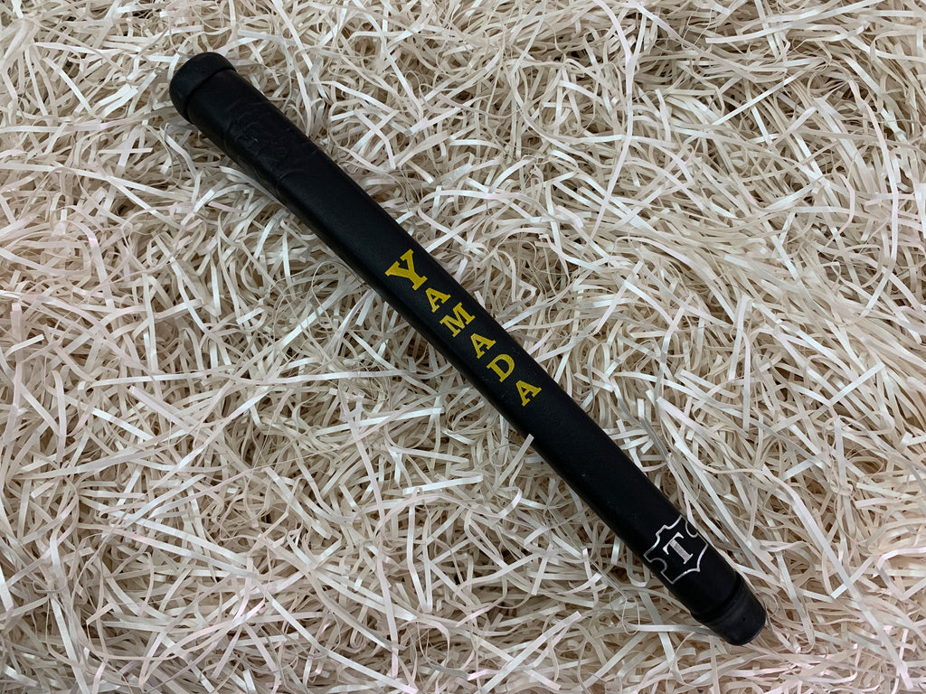 Yamada Putter Grip Leather Standard Size in Black with Yellow Letters - torque golf