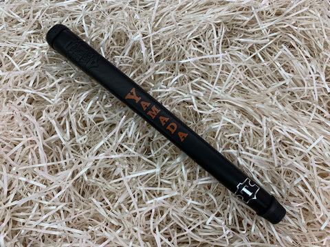 Yamada Putter Grip Leather Standard Size in Black with Orange Letters - torque golf