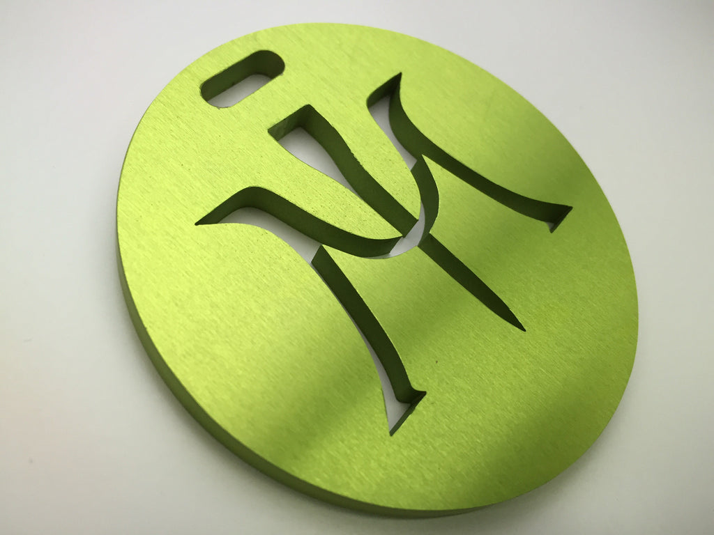 Miura Golf Bag Tag Cut Thru Logo Aluminum in Green - torque golf